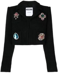 Moschino - Crystal-Embellished Wool-Blend Cropped Jacket - Lyst