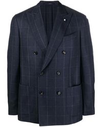 Lardini - Double-Breasted Checked Blazer - Lyst