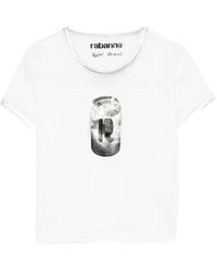 Rabanne - Graphic-Print Metallic-Trim Cropped T-Shirt - Lyst