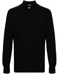 Zegna - Leather-trim Cotton Polo-shirt - Men's - Calf Leather/cotton - Lyst