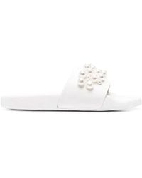 Stuart Weitzman - Goldie Faux Pearl-Embellished Pool Slides - Lyst