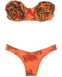 Amir Slama - Floral-appliqué Bustier Bikini Set - Lyst