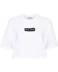 Miu Miu - T-shirt crop à logo strassé - Lyst