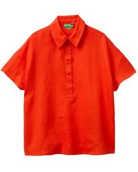 Benetton - Linnen Blouse Met Korte Mouwen - Lyst
