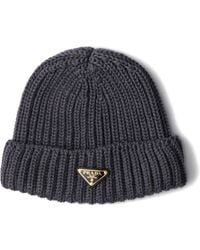 Prada - Gerippte Beanie Mit Triangel-Logo - Lyst