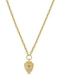 Zoe Chicco - 14kt Yellow Gold Shield Pendant Diamond Necklace - Lyst