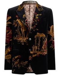 Etro - Veste En Velours De Coton À Poitrine Unique Avec Imprimé Fleur Et Animal - Lyst