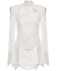 Nissa - Fringed-Hem Lace Mini Dress - Lyst