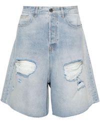 Vetements - Destroyed Mid-rise Ripped Wide-leg Denim Shorts - Lyst