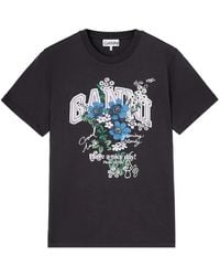 Ganni - T-Shirt With Flowers - Lyst
