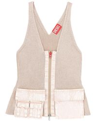 DIESEL - V-Neck Pocket Cotton Top - Lyst