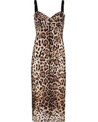 Dolce & Gabbana - Leopard-Print Midi Dress - Lyst