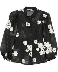 MOUTAKI - Floral-Embroidered Puff-Sleeve Shirt - Lyst