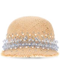 Prada - Bead-Embellished Raffia Baseball Cap - Lyst