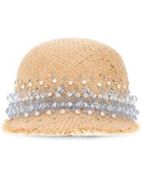 Prada - Bead-Embellished Raffia Baseball Cap - Lyst