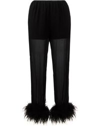 Prada - - Sheer Effect Trousers With Ostrich Feather Cuffed Ankles - Women - Silk/ostrich Feather - 40 - Lyst