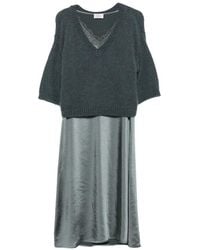 Vera Mont - Lace-Trim Satin-Finish Midi Dress - Lyst
