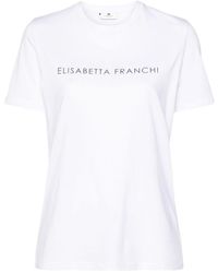 Elisabetta Franchi - Rhinestone Embellished Cotton T-Shirt - Lyst