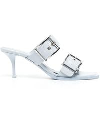 McQueen - Chic Leather Sandals With Square Toe And 6Cm Heels - Lyst