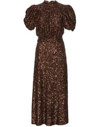 ROTATE BIRGER CHRISTENSEN - Robe Mi-Longue À Sequins Et Manches Bouffantes - Lyst