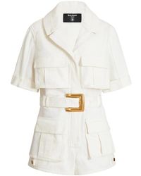 Balmain - Belted Denim Playsuit - Lyst