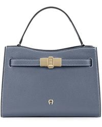 Aigner - Small Farah Logo-Plaque Grained-Leather Tote Bag - Lyst