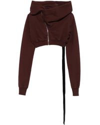 Rick Owens - Cowl-Neck Zip-Front Cropped Sweatshirt - Lyst