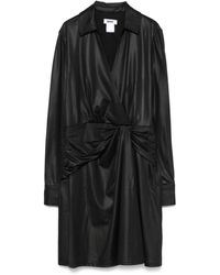 DKNY - Long Sleeve Collared V-Neck Midi Dress - Lyst
