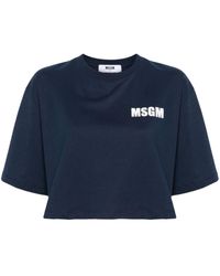 MSGM - T-shirt crop en coton à logo imprimé - Lyst