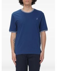 Jeckerson - Logo-Embroidered Striped-Trim T-Shirt - Lyst