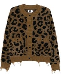 Izzue - Distressed Leopard-Intarsia Cardigan - Lyst