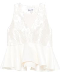 Ganni - Satin Cloque Peplum Top - Lyst