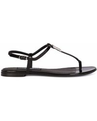 Dolce & Gabbana - Dg Flat Leather Sandals - Lyst