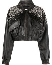 Sandro - Crystal-embellished Leather Jacket - Lyst