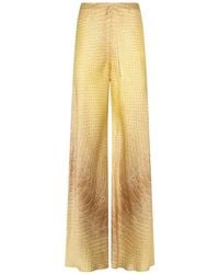 Roberto Cavalli - Wide Silk Trousers With And Sand Serpentine Print - Lyst