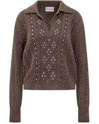 Des Phemmes - Cable-Knit Embellished Polo-Neck Top - Lyst