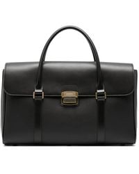 Emporio Armani - Leather Briefcase With A Flap Closure And A Metal Clasp - Lyst
