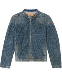DIESEL - Moto Jacket In Snake-print Denim - Lyst