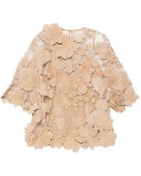 Elie Saab - Floral-Appliqué Mesh Top - Lyst