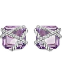 David Yurman - Sterling Cable Wrap Diamond Stud Earrings (12Mm) - Lyst