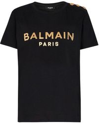 Balmain - Metallic-logo Cotton T-shirt - Lyst