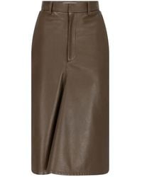 Victoria Beckham - Kick-Detail Leather Midi Skirt - Lyst