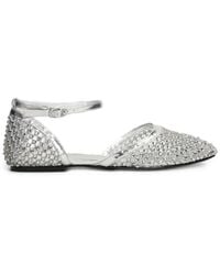 strategia shoes - Crystal-Embellished Leather Ballet Flats - Lyst