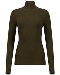 Victoria Beckham - Marsh Ribbed Fine Merino Wool Blend Knit Turtleneck Sweater With Embroidered Tab - Lyst