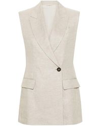 Brunello Cucinelli - Sleeveless Blazer With Metallic Thread - Lyst