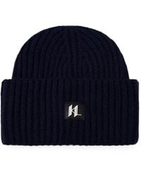 KARL LAGERFELD - Logo-Plaque Ribbed-Knit Beanie Hat - Lyst