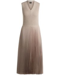 BOSS - Plissé-Skirt Flared Midi Dress - Lyst