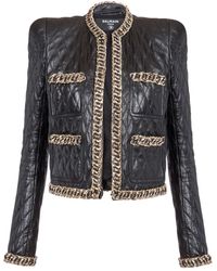Balmain - Chain-Detail Quilted Leather Jacket - Lyst