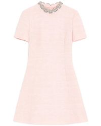 Valentino Garavani - Embroidered Crinkle Cotton Tweed Short Dress - Lyst