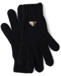 Prada - Triangle-Logo Wool Gloves - Lyst